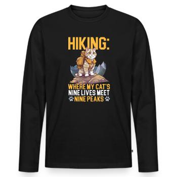 Hiking Cat Hiker Cat Owner Mountain Climbing Hiker - Men's Premium Organic Long Sleeve Shirt - black - Front - Nico (187cm)