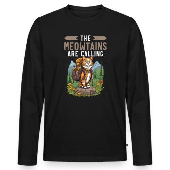 Hiking Cat Hiker Cat Owner Mountain Climbing Hiker - Men's Premium Organic Long Sleeve Shirt - black - Front - Nico (187cm)