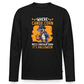 Dinosaur Halloween Trick Or Treat Dino Lover - Men's Premium Organic Long Sleeve Shirt - black - Front - Nico (187cm)