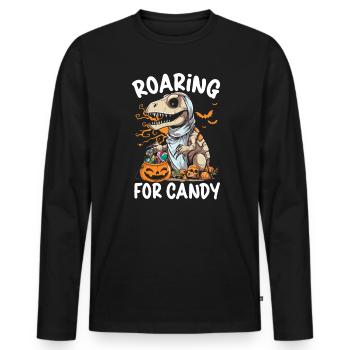 Dinosaur Halloween Trick Or Treat Dino Lover - Men's Premium Organic Long Sleeve Shirt - black - Front - Nico (187cm)