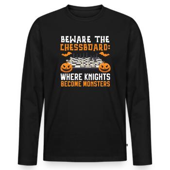 Chess Halloween Trick Or Treat Chess Board Game - Men's Premium Organic Long Sleeve Shirt - black - Front - Nico (187cm)