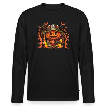 Pompier Halloween Trick Or Treat Fireman - T-shirt manches longues Premium bio Homme - noir - Devant - Nico (187cm)