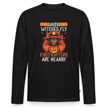 Pompier Halloween Trick Or Treat Fireman - T-shirt manches longues Premium bio Homme - noir - Devant - Nico (187cm)
