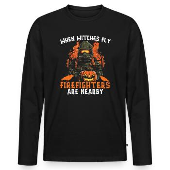 Pompier Halloween Trick Or Treat Fireman - T-shirt manches longues Premium bio Homme - noir - Devant - Nico (187cm)
