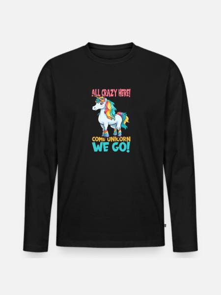 Comic lustiges kleines Einhorn - Männer Premium Bio Langarmshirt - Schwarz
