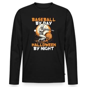 Baseball Halloween Trick Or Treat Baseball Player - Men's Premium Organic Long Sleeve Shirt - black - Front - Nico (187cm)
