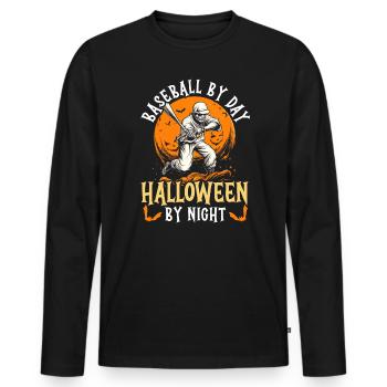Baseball Halloween Trick Or Treat Baseball Player - Men's Premium Organic Long Sleeve Shirt - black - Front - Nico (187cm)