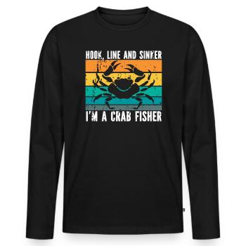 Crab Fishing Crabby Fisherman Crabbing Crabber - Men's Premium Organic Long Sleeve Shirt - black - Front - Nico (187cm)