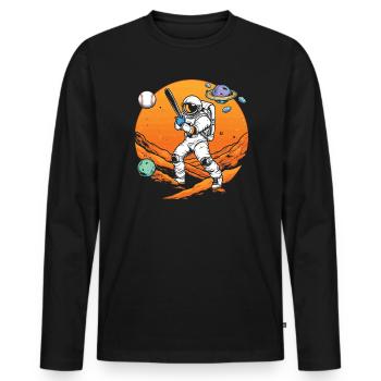 Baseball Astronaut Baseball Player Outerspace - Men's Premium Organic Long Sleeve Shirt - black - Front - Nico (187cm)