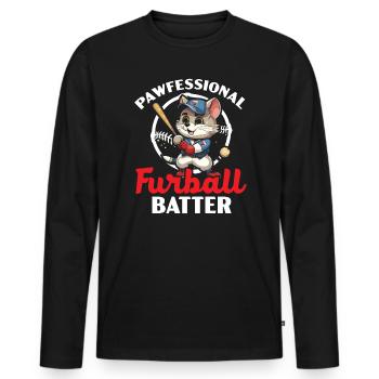 Katze Baseball-Liebhaber Baseball-Spieler Sport Miau - Männer Premium Bio Langarmshirt - Schwarz - Vorne - Nico (187cm)