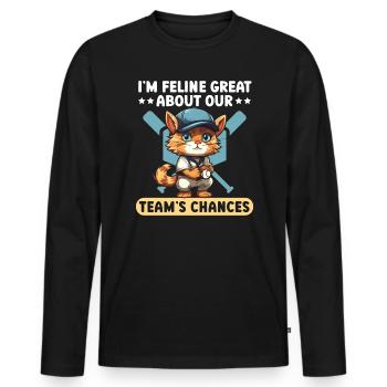 Chat Baseball Amateur Joueur de baseball Sport Miaou - T-shirt manches longues Premium bio Homme - noir - Devant - Nico (187cm)