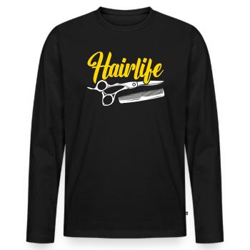 Coiffeur Coupe de cheveux Coiffeur Barbier Barbier - T-shirt manches longues Premium bio Homme - noir - Devant - Nico (187cm)