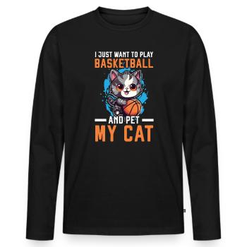 Basketball Cat Basketball Player I Love Basketball - Men's Premium Organic Long Sleeve Shirt - black - Front - Nico (187cm)