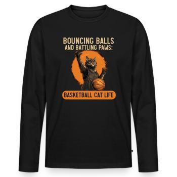 Basketball Cat Basketball Player I Love Basketball - Men's Premium Organic Long Sleeve Shirt - black - Front - Nico (187cm)