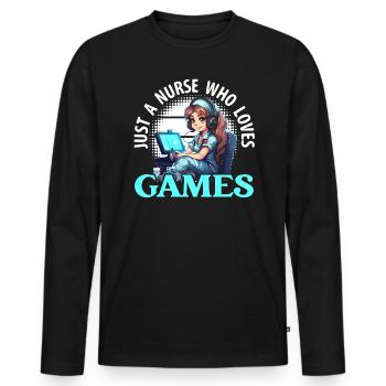 Gamer Nurse Video Game Player Gaming Nursing - Men's Premium Organic Long Sleeve Shirt - black - Front - Nico (187cm)