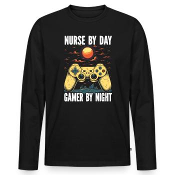 Gamer Nurse Video Game Player Gaming Nursing - Men's Premium Organic Long Sleeve Shirt - black - Front - Nico (187cm)