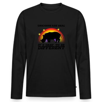 Unicorn Rhinoceros Acceptance and Difference - Men's Premium Organic Long Sleeve Shirt - black - Front - Nico (187cm)