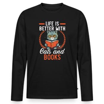 Book Lover Bookworm Reading Bibliothaire Education - T-shirt manches longues Premium bio Homme - noir - Devant - Nico (187cm)