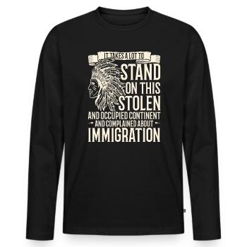Journée des Amérindiens autochtones - T-shirt manches longues Premium bio Homme - noir - Devant - Nico (187cm)