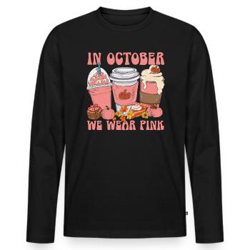 Soutien au cancer du sein Sensibilisation au cancer du sein - T-shirt manches longues Premium bio Homme - noir - Devant - Nico (187cm)