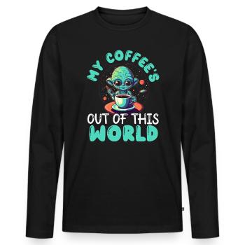 Alien Coffee Lover Caffeine UFO Extraterrestrial - Men's Premium Organic Long Sleeve Shirt - black - Front - Nico (187cm)