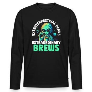 Alien Coffee Lover Caféine UFO Extraterrestre - T-shirt manches longues Premium bio Homme - noir - Devant - Nico (187cm)