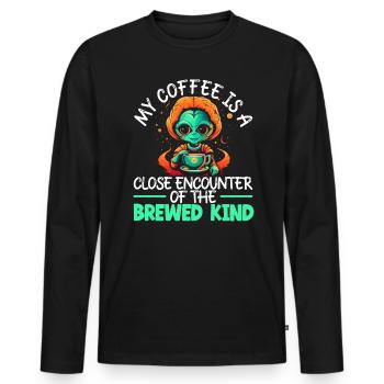 Alien Coffee Lover Caffeine UFO Extraterrestrial - Men's Premium Organic Long Sleeve Shirt - black - Front - Nico (187cm)