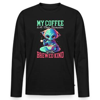 Alien Coffee Lover Caffeine UFO Extraterrestrial - Men's Premium Organic Long Sleeve Shirt - black - Front - Nico (187cm)