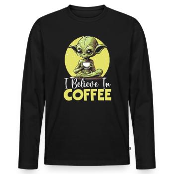Alien Coffee Lover Caffeine UFO Extraterrestrial - Men's Premium Organic Long Sleeve Shirt - black - Front - Nico (187cm)