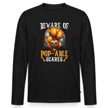 Balloon Halloween Trick Or Treat Spooky Boo Ghost - Men's Premium Organic Long Sleeve Shirt - black - Front - Nico (187cm)