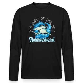 Hammerhead Shark Lover Marine Biology Underwater - T-shirt manches longues Premium bio Homme - noir - Devant - Nico (187cm)
