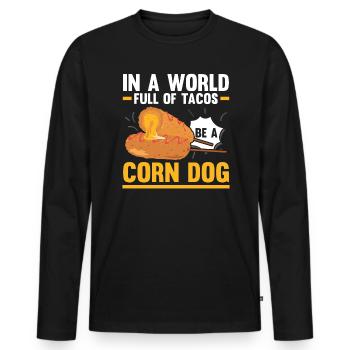 Corn Dog Lover Hot Dog Corndog Sausage Hotdog - Men's Premium Organic Long Sleeve Shirt - black - Front - Nico (187cm)