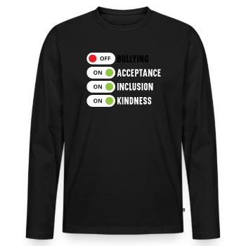 Tag der Einheit, Anti-Mobbing, Mobbing-Prävention, Freundlichkeit - Männer Premium Bio Langarmshirt - Schwarz - Vorne - Nico (187cm)