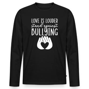 Tag der Einheit, Anti-Mobbing, Mobbing-Prävention, Freundlichkeit - Männer Premium Bio Langarmshirt - Schwarz - Vorne - Nico (187cm)