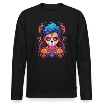 Dia De Los Muertos Sugar Skull Mexican Holiday - Men's Premium Organic Long Sleeve Shirt - black - Front - Nico (187cm)