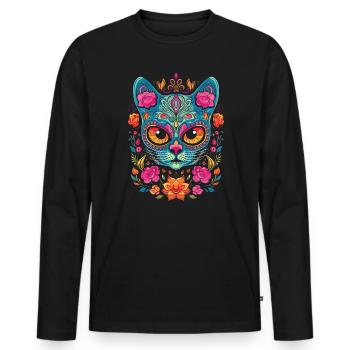 Dia de los Muertos Sugar Skull Mexikanischer Feiertag - Männer Premium Bio Langarmshirt - Schwarz - Vorne - Nico (187cm)
