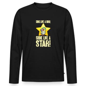 Comic Vogel am Mikrofon: Sing & Shine - Männer Premium Bio Langarmshirt - Schwarz - Vorne - Nico (187cm)