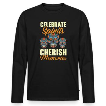 Dia de los Muertos Sugar Skull Mexikanischer Feiertag - Männer Premium Bio Langarmshirt - Schwarz - Vorne - Nico (187cm)