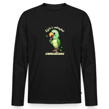 Perroquet au microscope au look comique - T-shirt manches longues Premium bio Homme - noir - Devant - Nico (187cm)