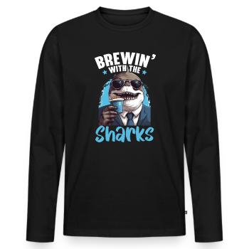 Kaffeehai-Liebhaber Meeresbiologie Koffein-Trinker - Männer Premium Bio Langarmshirt - Schwarz - Vorne - Nico (187cm)