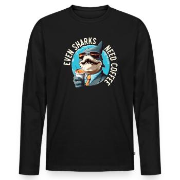 Kaffeehai-Liebhaber Meeresbiologie Koffein-Trinker - Männer Premium Bio Langarmshirt - Schwarz - Vorne - Nico (187cm)