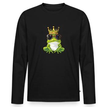 Grenouille comique avec couronne - T-shirt manches longues Premium bio Homme - noir - Devant - Nico (187cm)