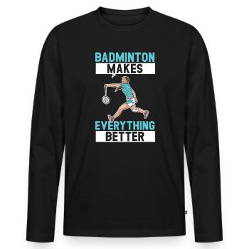 Federball Badmintonspieler Smash Racket Sport - Männer Premium Bio Langarmshirt - Schwarz - Vorne - Nico (187cm)