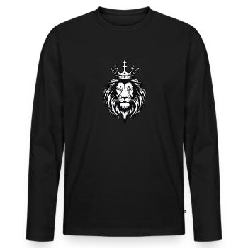Lion Majestic en noir et blanc avec couronne - T-shirt manches longues Premium bio Homme - noir - Devant - Nico (187cm)