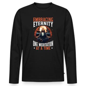 Méditation chrétienne Jésus Yoga Zen Christianisme - T-shirt manches longues Premium bio Homme - noir - Devant - Nico (187cm)