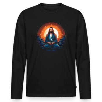 Méditation chrétienne Jésus Yoga Zen Christianisme - T-shirt manches longues Premium bio Homme - noir - Devant - Nico (187cm)