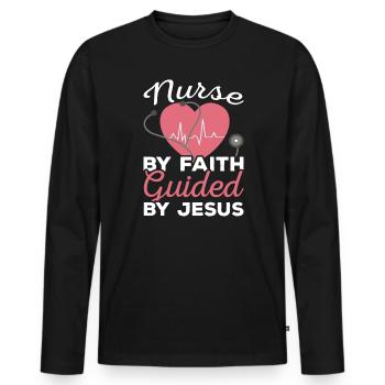 Christian Nurse RN Registered Nurse Christianity - Men's Premium Organic Long Sleeve Shirt - black - Front - Nico (187cm)