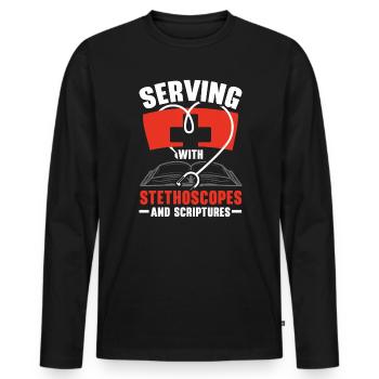 Infirmière chrétienne RN Infirmière autorisée Christianisme - T-shirt manches longues Premium bio Homme - noir - Devant - Nico (187cm)