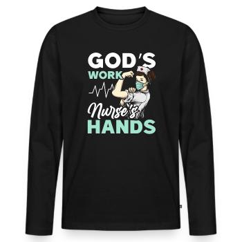 Christian Nurse RN Registered Nurse Christianity - Men's Premium Organic Long Sleeve Shirt - black - Front - Nico (187cm)