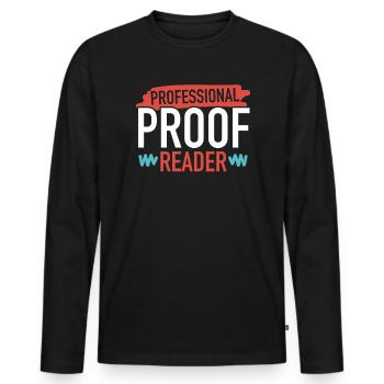 Relecture Travail d’orthographe Grammaire Relecteur - T-shirt manches longues Premium bio Homme - noir - Devant - Nico (187cm)